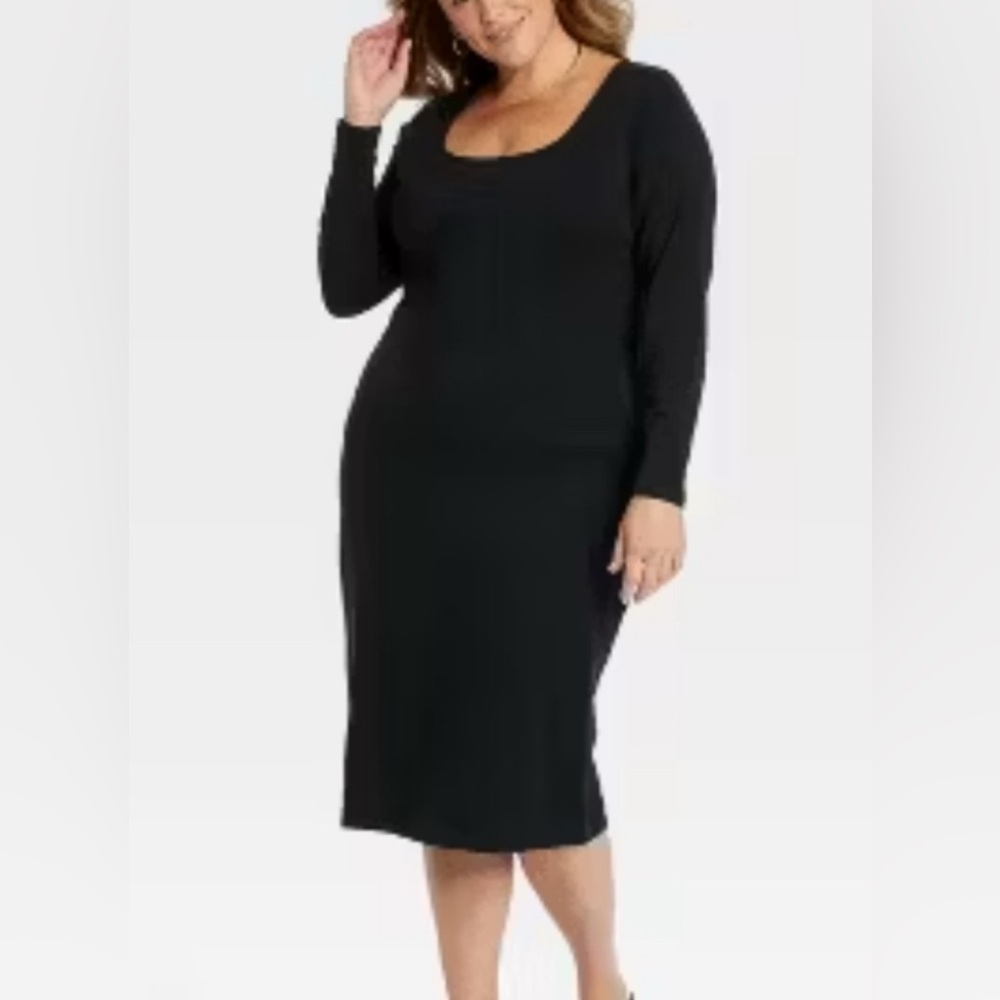 Ava & Viv Target Bodycon Cotton Black Long Sleeve Midi Dress